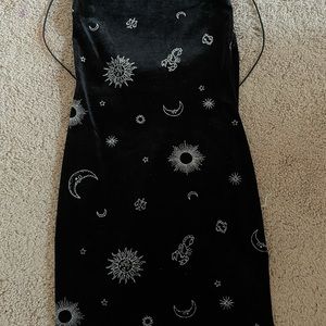 Black sparkle mini body con dress with cross back